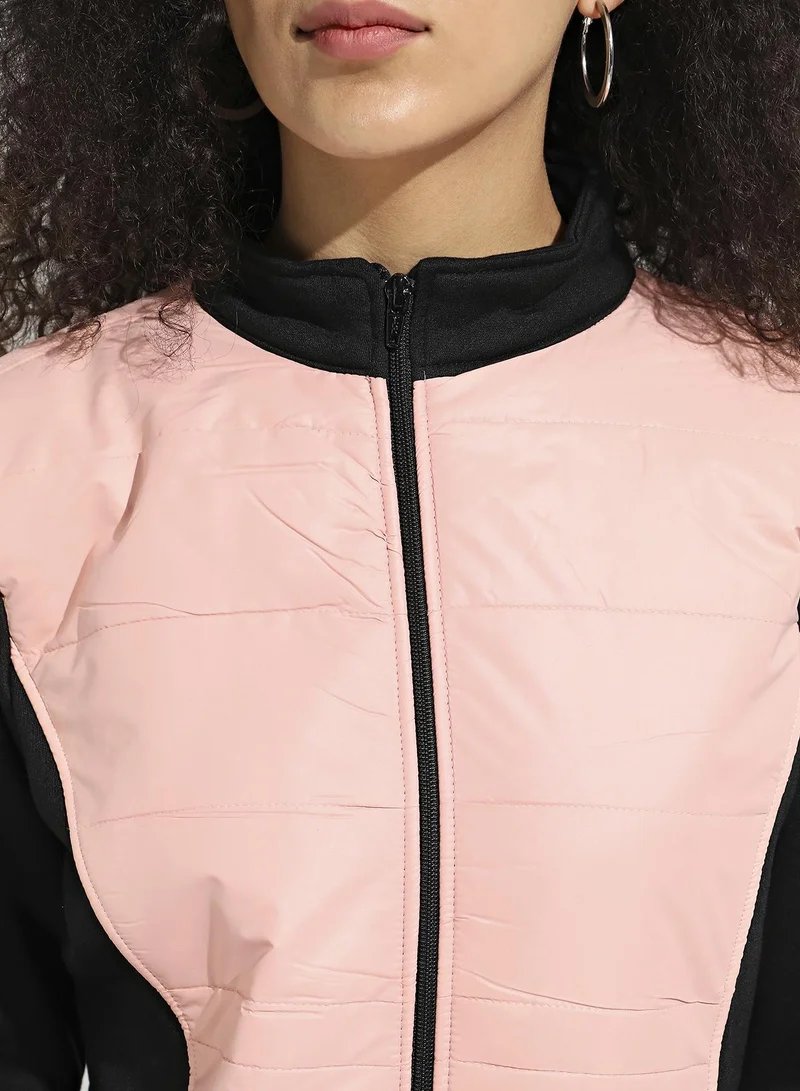 Pinacolada  Women's Peach & Black Zip-Front Jacket With Quilted Details for Women | Best Price UAE