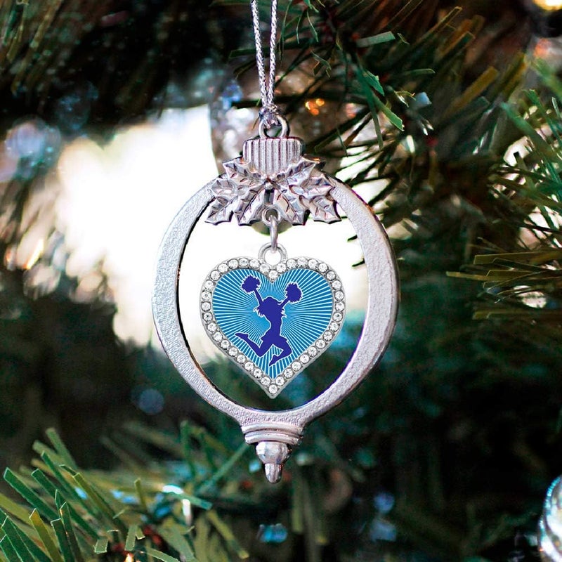 Inspired Silver - Cheerleader - Blue - Silver Christmas Ornament - Open Heart Charm Christmas Tree Ornament with Cubic Zirconia - Holiday Hanging Decoration - Image 2