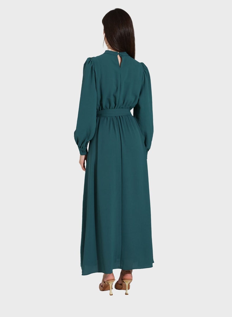 Benin by modanisa Ruffled Emerald Maxi Dress - Image 2