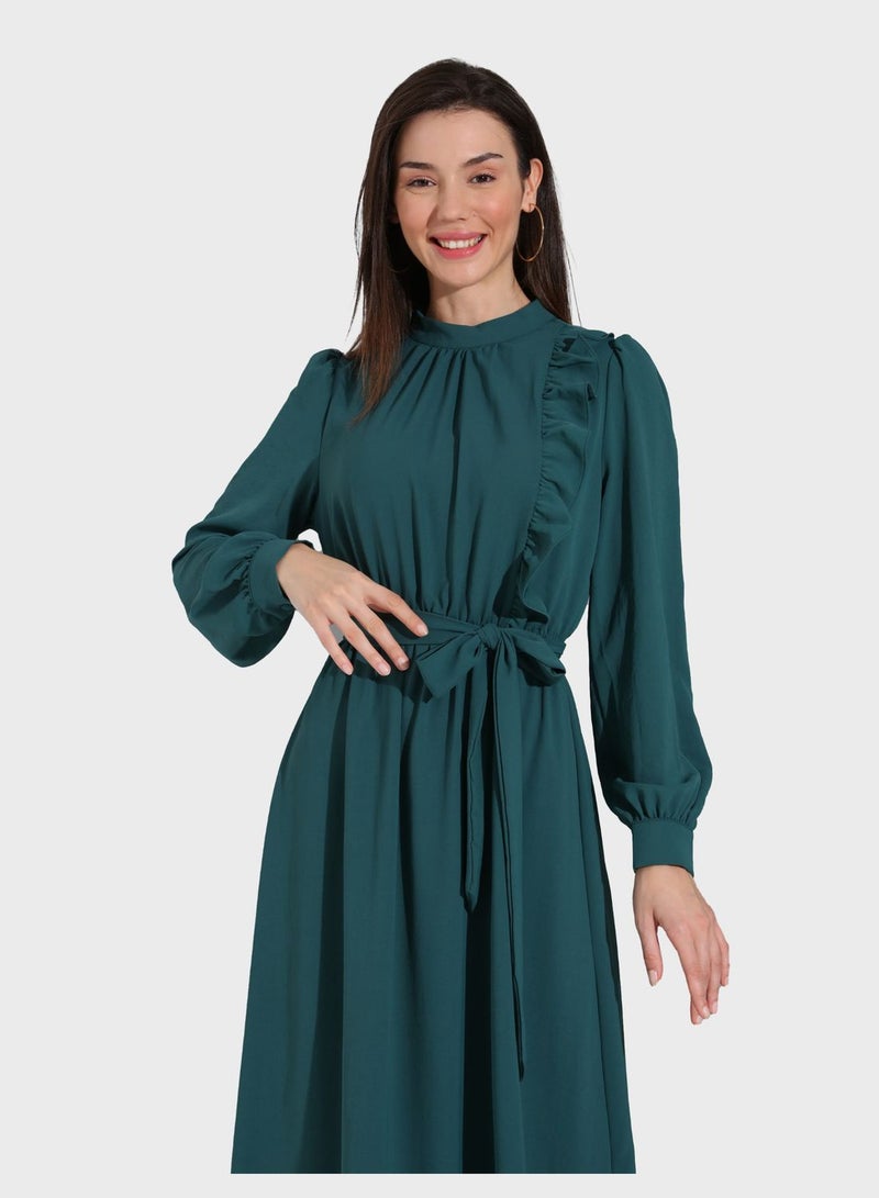Benin by modanisa Ruffled Emerald Maxi Dress - Image 3