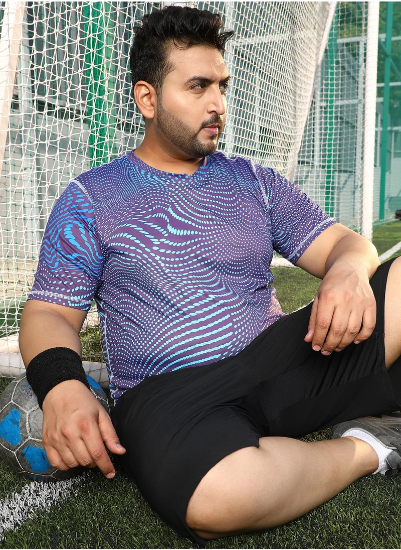 Instafab Plus Instafab Plus Men's Indigo Blue Polka-Swirl Activewear T-Shirt For Casual Wear | Crew Neck | Short Sleeves | Plus Size Jersey T-Shirt Crafted With Comfort Fit For Everyday Wear