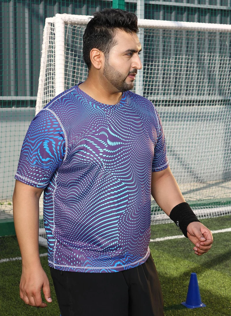 Instafab Plus Instafab Plus Men's Indigo Blue Polka-Swirl Activewear T-Shirt For Casual Wear | Crew Neck | Short Sleeves | Plus Size Jersey T-Shirt Crafted With Comfort Fit For Everyday Wear