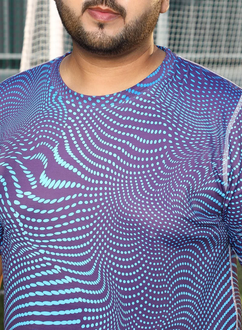 Instafab Plus Instafab Plus Men's Indigo Blue Polka-Swirl Activewear T-Shirt For Casual Wear | Crew Neck | Short Sleeves | Plus Size Jersey T-Shirt Crafted With Comfort Fit For Everyday Wear