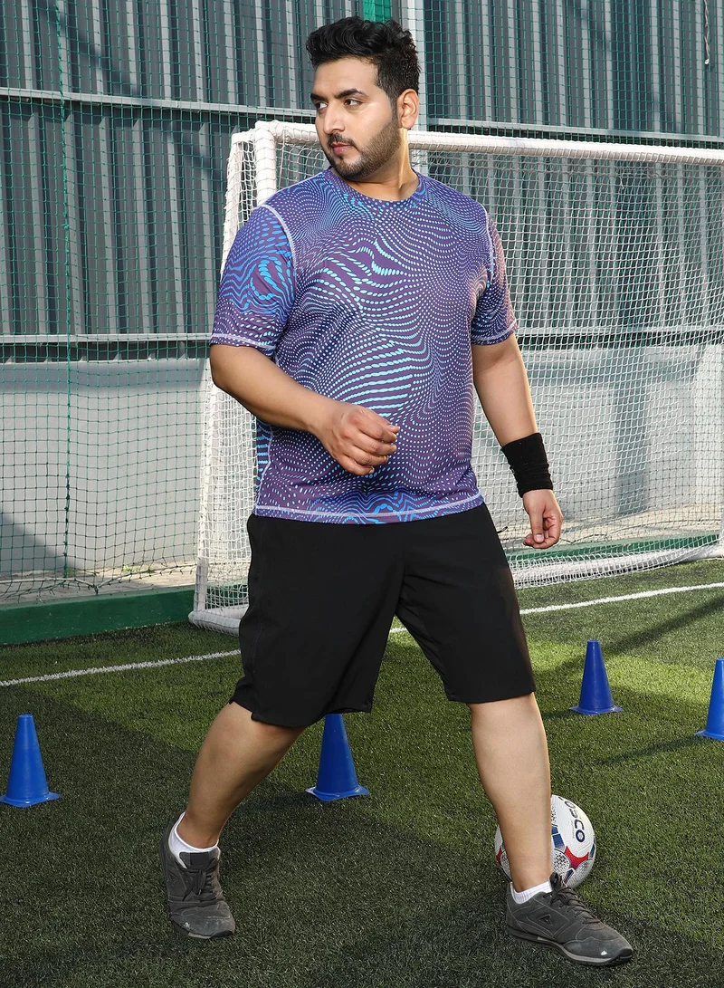 Instafab Plus Instafab Plus Men's Indigo Blue Polka-Swirl Activewear T-Shirt For Casual Wear | Crew Neck | Short Sleeves | Plus Size Jersey T-Shirt Crafted With Comfort Fit For Everyday Wear