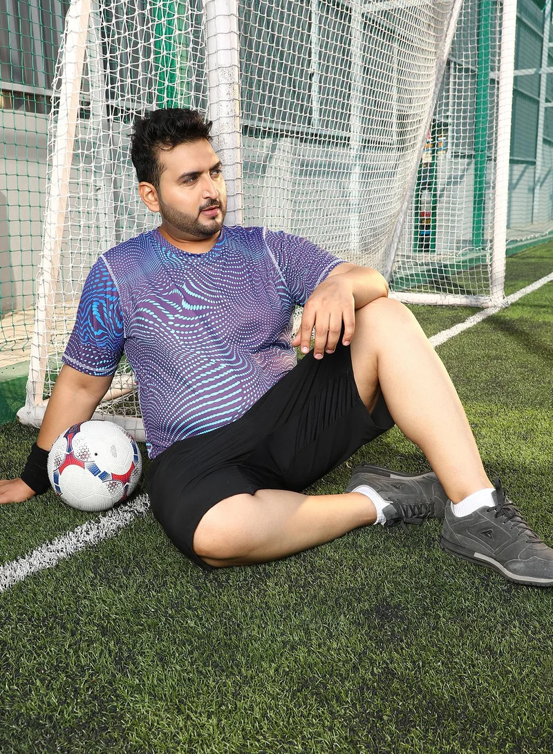 Instafab Plus Instafab Plus Men's Indigo Blue Polka-Swirl Activewear T-Shirt For Casual Wear | Crew Neck | Short Sleeves | Plus Size Jersey T-Shirt Crafted With Comfort Fit For Everyday Wear
