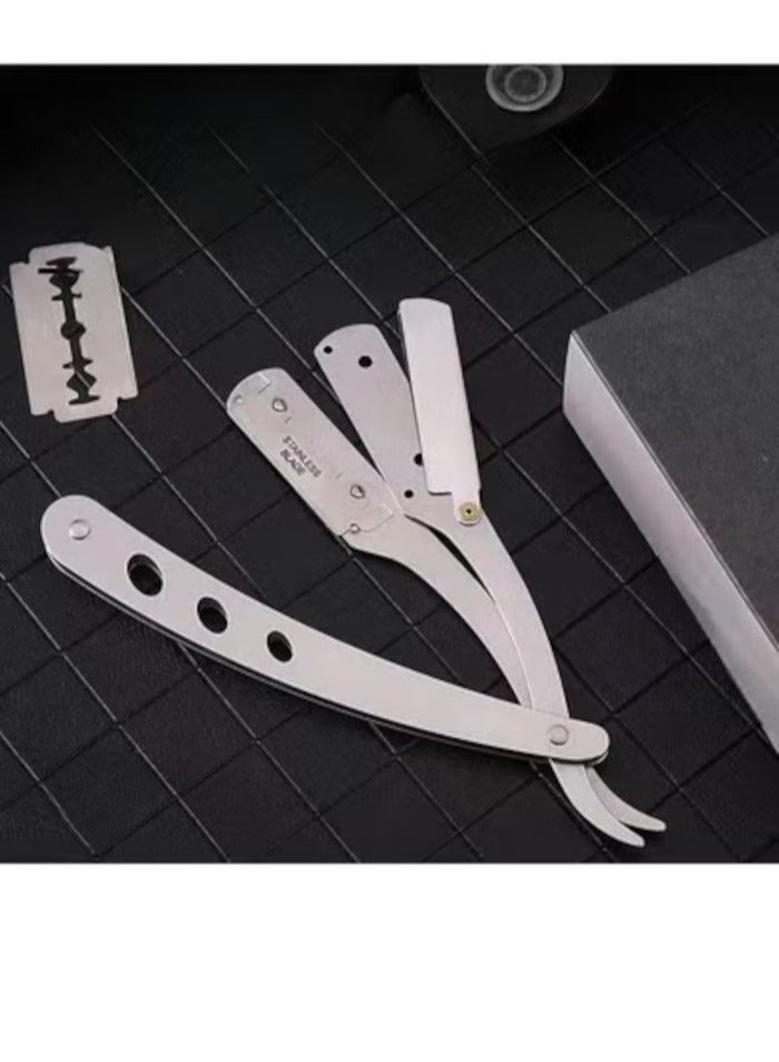 Professional Cut Straight Razor, Single Blade, Beard Shaving Razor Silver - Image 2