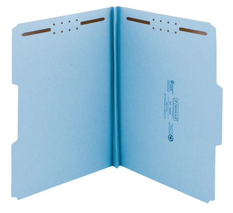 Smead 100 Recycled Pressboard Fastener File Folder 2 Fasteners 13Cut Tab 1 Expansion Letter Size Blue 25 per Box 15000
