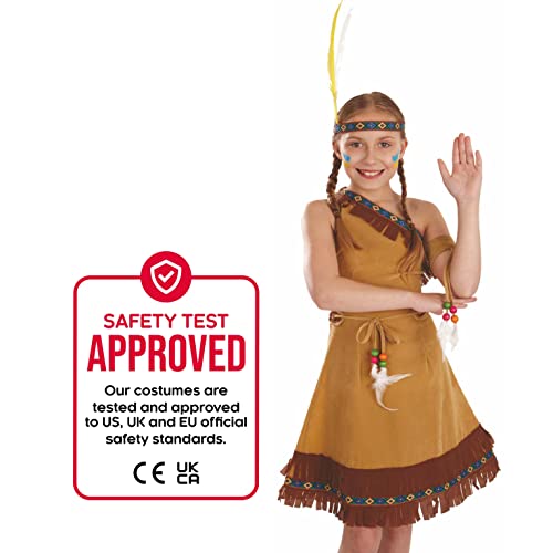 fun shack Girls Native American Costume Childrens Brown Fringed Indian Dress Outfit - Large - Image 4