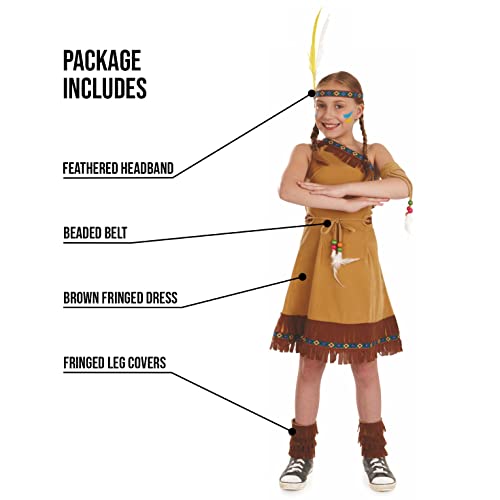 fun shack Girls Native American Costume Childrens Brown Fringed Indian Dress Outfit - Large - Image 3