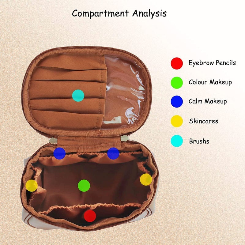 ARLICORPING Makeup Storage Bag, Portable Cosmetic, PU Leather Multifunctional Vanity Bag for Makeup,Cosmetic Brush Case, Cosmetic Travel Bag for Women Organization Bag with Handle(Brown) - Image 4