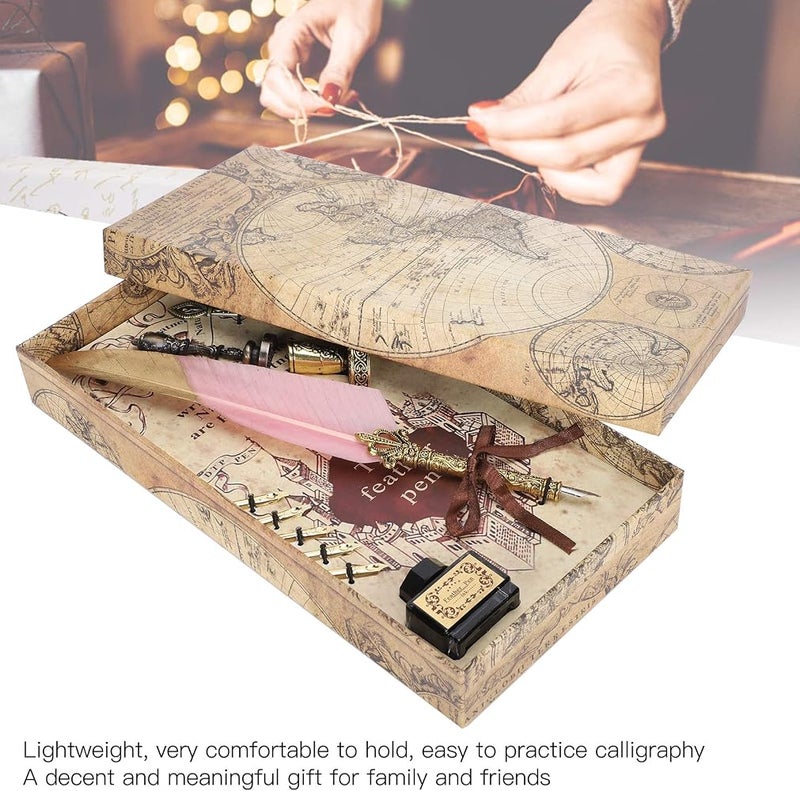 Bahels Feather Pen Set, Vintage Writing Tool Retro Feather Pen, Retro Calligraphy Gift Lightweight for Office Home (Color : Light pink) - Image 5