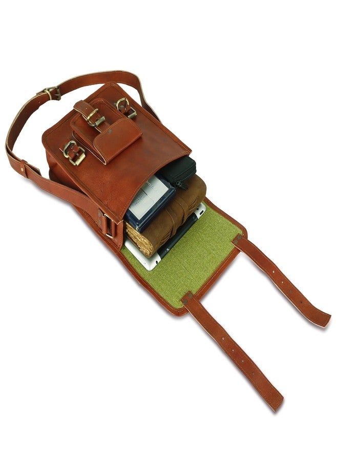 RSN Stylish Genuine Leather 3 Compartment Unisex Sling Bag Cross Body Bag (11x9 Inch) - Image 4