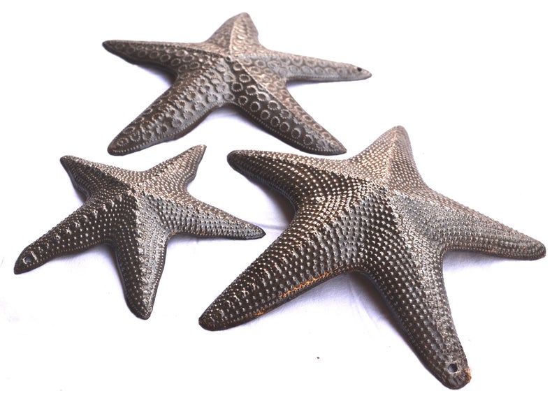 It's Cactus Starfish, Set of 3, Sea Life Nautical Home Decor, Recycled Wall Art 8x8 and 5x5 Inches, Haitian, Decorative, Plaque - Image 2