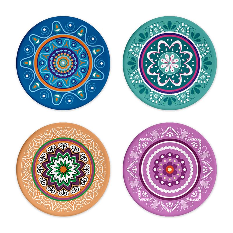 Brizberry® Brizcoast Premium Designer Round Mandala Ethnic Beautiful Wooden Coasters Fit for Tea Cups, Coffee Mugs and Glasses (3.5X3.5 Inch) Design 9 (Set of 4) - Image 4