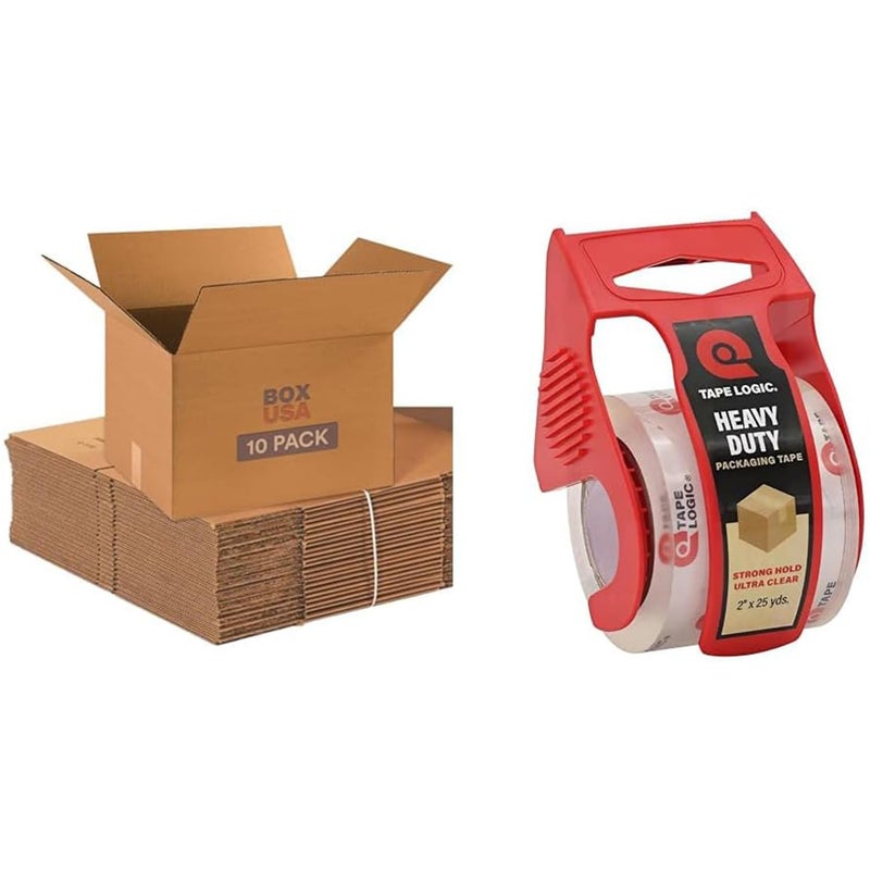 BOX USA Moving Boxes 18"L x 14"W x 12"H (10-Pack) + Packaging Tape 2" x 25yd (1-Pack) - Moving Supplies Bundle - Image 1