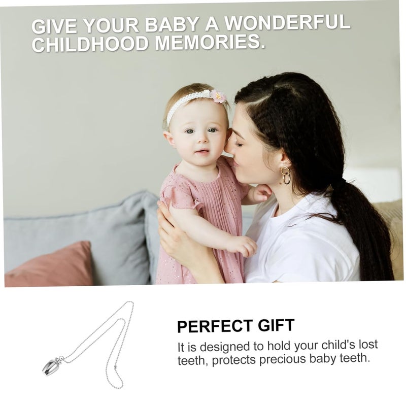 Commemorative Teeth Case Necklace Pendant with Hollow Design for Storing Teeth Lanugo Pet Chain Included - Image 2