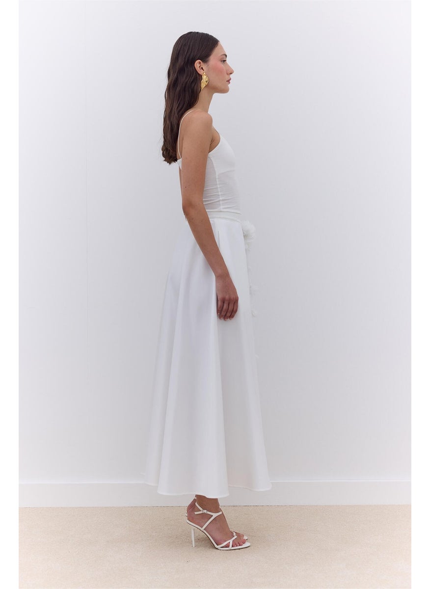 Manuka - Satin Flared Evening Skirt Ecru - Image 1