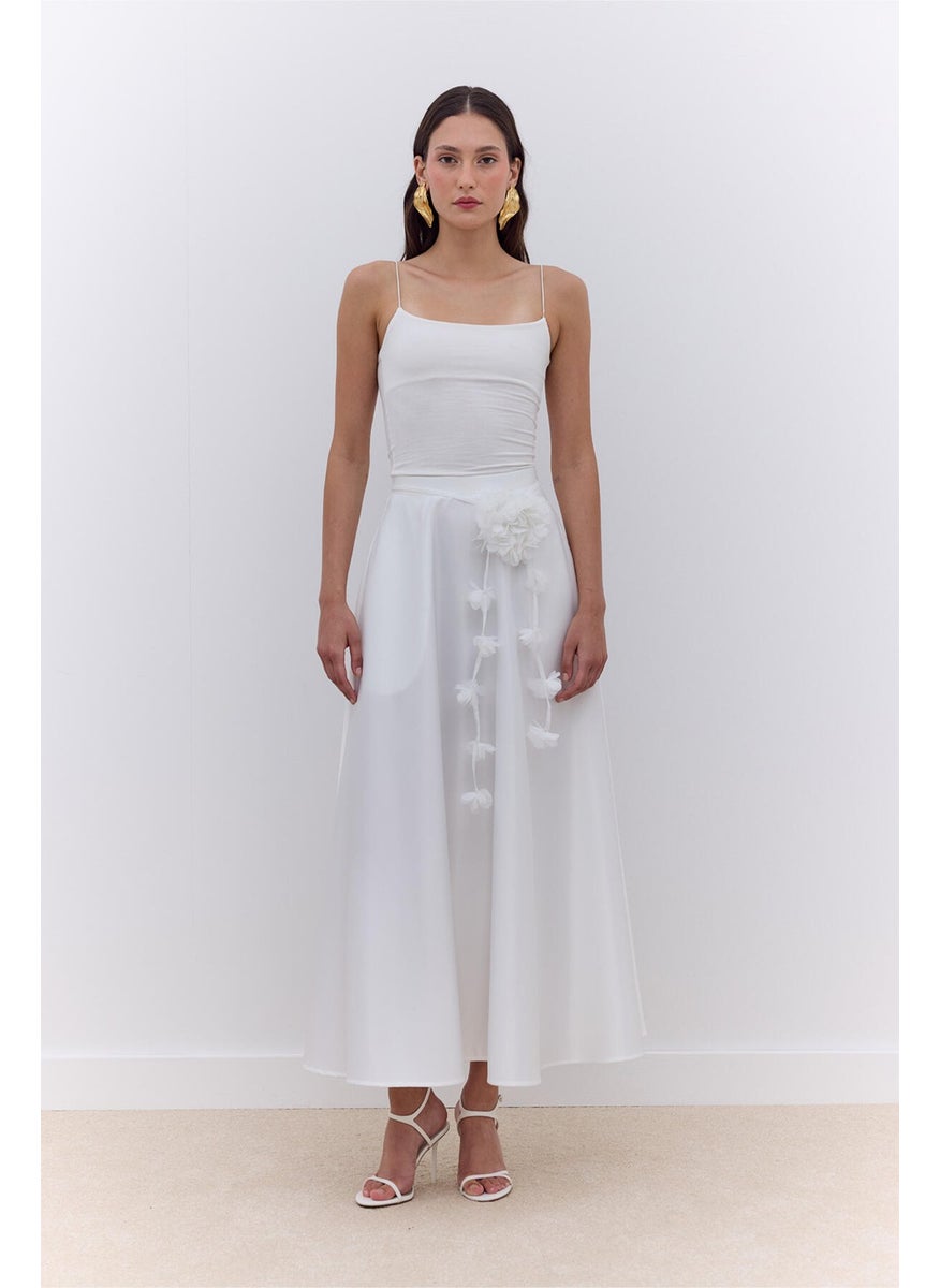 Manuka - Satin Flared Evening Skirt Ecru - Image 1