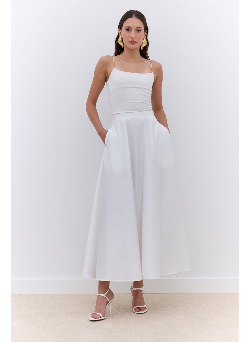 Manuka - Satin Flared Evening Skirt Ecru - Image 1