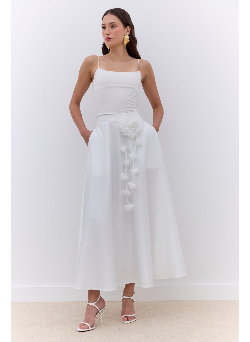 Manuka - Satin Flared Evening Skirt Ecru - Image 1