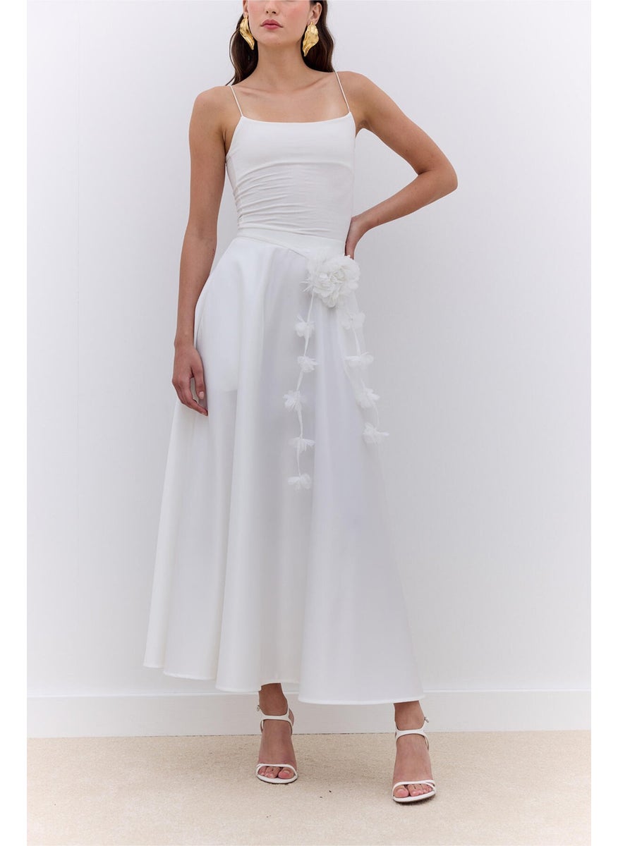 Manuka - Satin Flared Evening Skirt Ecru - Image 1