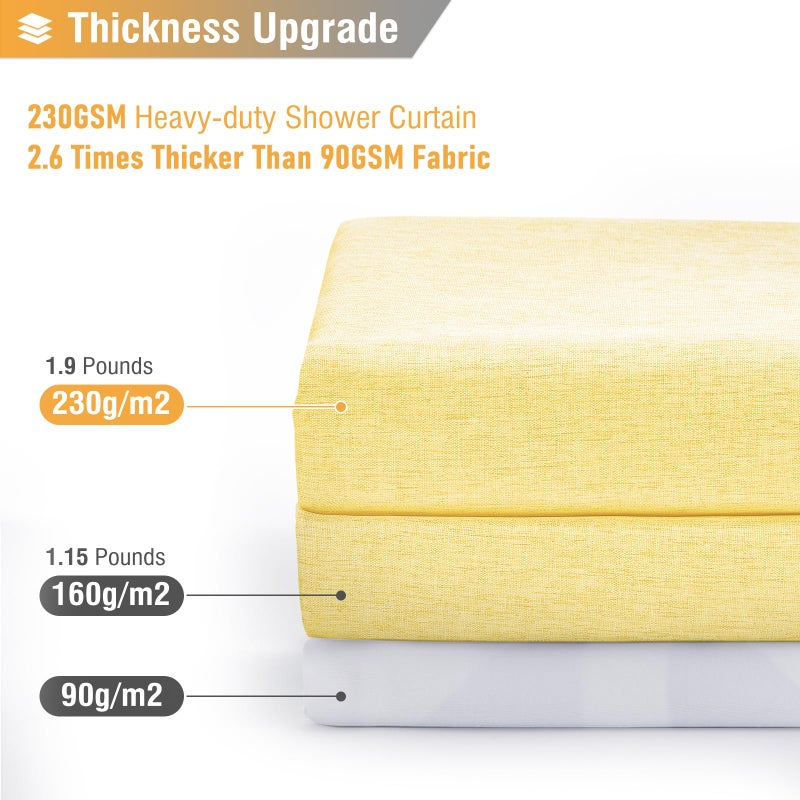 BTTN Extra Long Shower Curtain  96 Inch Linen Textured Heavy Duty Fabric Shower Curtain Set with 12 Plastic Hooks  Large Luxury Decorative Polyester Cloth Shower Curtains for Bathroom  72""x96""  Yellow - Image 3