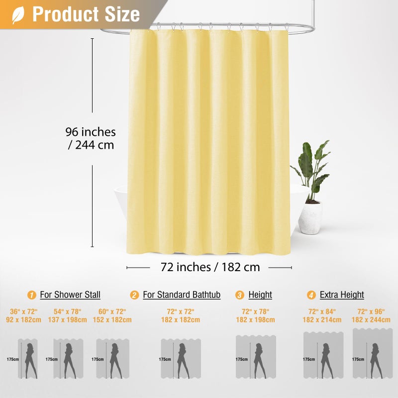 BTTN Extra Long Shower Curtain  96 Inch Linen Textured Heavy Duty Fabric Shower Curtain Set with 12 Plastic Hooks  Large Luxury Decorative Polyester Cloth Shower Curtains for Bathroom  72""x96""  Yellow - Image 5