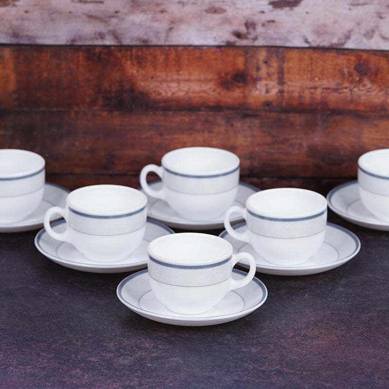 Crocera LaOpala Diva Amaya Blue Cup Saucer Set of 6160ml Blue Super White Microwave Safe Premium Sovrana Collection Opalglass - Image 1