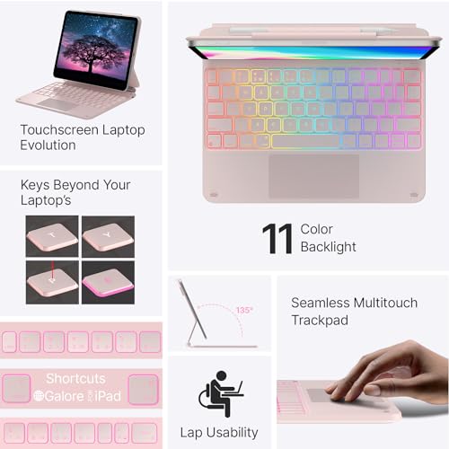 typecase Edge Keyboard Case for iPad Air 11-inch(M3/M2, 2025/2024), iPad Pro 11-inch(4th/3rd/2nd/1st Gen) & iPad Air 10.9-inch 5/4th Gen, Multi-Touch Trackpad, 11-Color Backlight, Light Regal Pink - Image 3