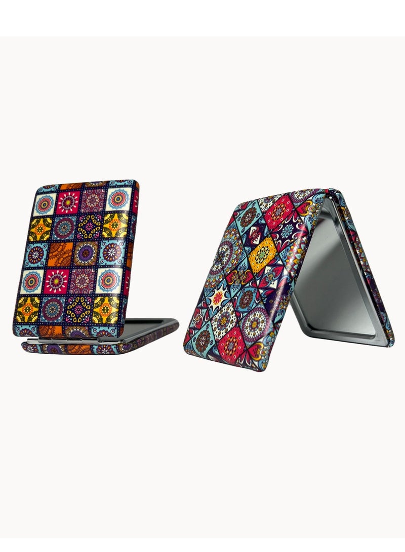 Generic 90×63mm Square Foldable Makeup Mirror, Vintage Portable Cosmetic Pocket Mirror, Double Sided Retro Floral Vanity Mirror, Compact Small Folding Travel Mirror for Woman Girls  - Image 4