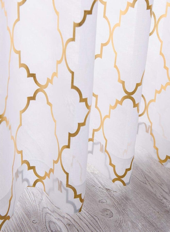 YJ YANJUN White and Gold Sheer Curtains 108 inches Long -Metallic Foil Rod Pocket Sheer Drapes 2 Panels 52 x 108 Inches White Gold - Image 4