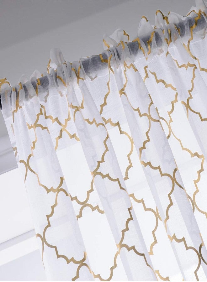 YJ YANJUN White and Gold Sheer Curtains 108 inches Long -Metallic Foil Rod Pocket Sheer Drapes 2 Panels 52 x 108 Inches White Gold - Image 3