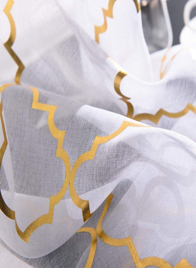 YJ YANJUN White and Gold Sheer Curtains 108 inches Long -Metallic Foil Rod Pocket Sheer Drapes 2 Panels 52 x 108 Inches White Gold - Image 5