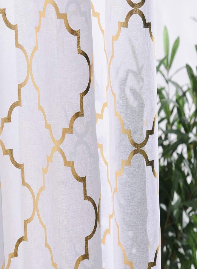 YJ YANJUN White and Gold Sheer Curtains 108 inches Long -Metallic Foil Rod Pocket Sheer Drapes 2 Panels 52 x 108 Inches White Gold - Image 2
