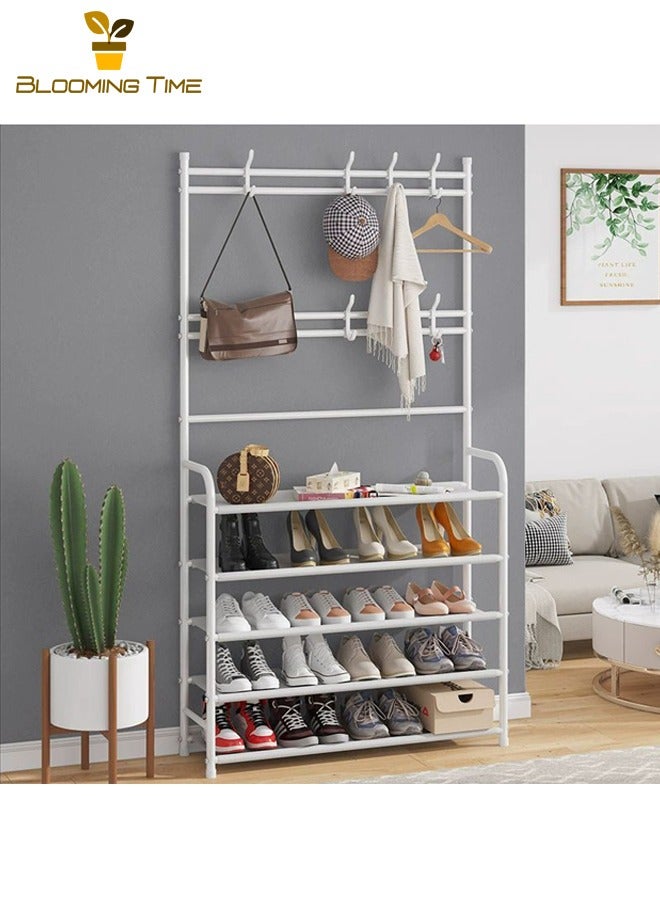 BLOOMING TIME Multifunctional Simple Shoe Rack, Multi-Layer Combination Shelf, Household Dormitory Multifunctional Floor Hanging Clothes Rack, Storage Shoe Cabinet Shoe and Hat Rack, Multi-Layer All-in-One Storage Cabinet Household Entranceway Shoe Cabinet Floor Hanging Clothes Rack Shoe and Hat Rack, White - Image 3