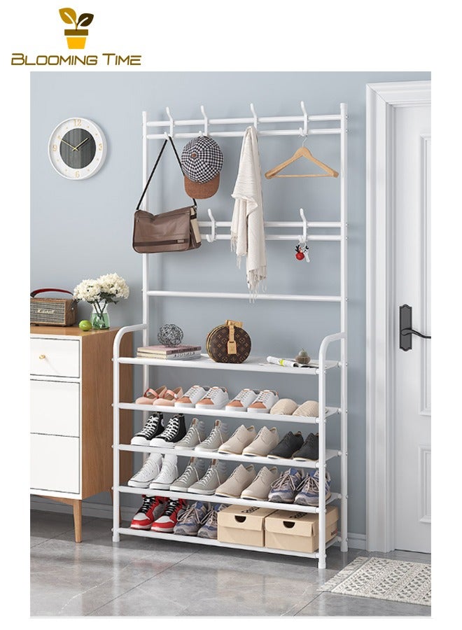 BLOOMING TIME Multifunctional Simple Shoe Rack, Multi-Layer Combination Shelf, Household Dormitory Multifunctional Floor Hanging Clothes Rack, Storage Shoe Cabinet Shoe and Hat Rack, Multi-Layer All-in-One Storage Cabinet Household Entranceway Shoe Cabinet Floor Hanging Clothes Rack Shoe and Hat Rack, White - Image 4