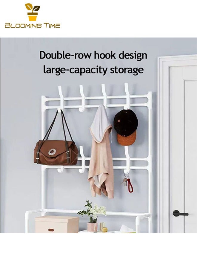 BLOOMING TIME Multifunctional Simple Shoe Rack, Multi-Layer Combination Shelf, Household Dormitory Multifunctional Floor Hanging Clothes Rack, Storage Shoe Cabinet Shoe and Hat Rack, Multi-Layer All-in-One Storage Cabinet Household Entranceway Shoe Cabinet Floor Hanging Clothes Rack Shoe and Hat Rack, White - Image 5