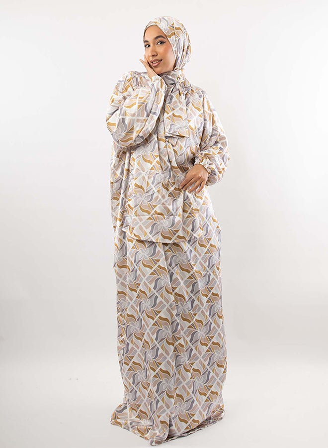 Tie Shop Tie Shop - Printed Satin Isdal - Light Beige & Gold For Women 