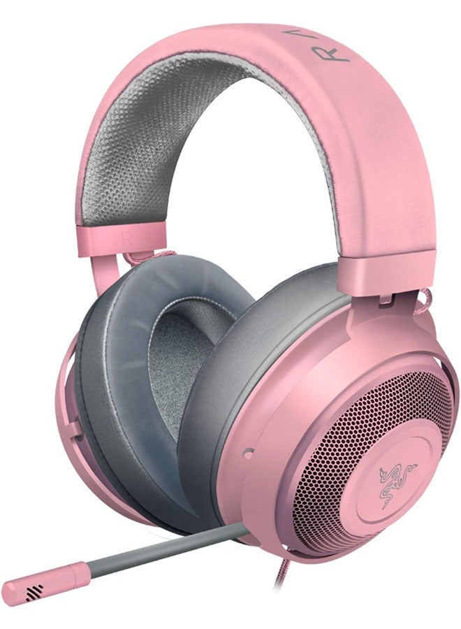 Headphone, lightweight aluminum frame, retractable soundproof microphone for PC, PS4, PS5, Switch, Xbox One, Xbox Series X and S, mobile devices, 3.5mm audio jack - quartz pink  - Image 1