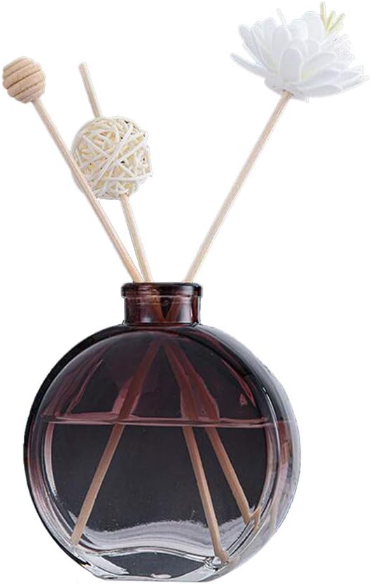 1Pcs 150ml/5oz Glass Diffuser Bottles Aroma Bottles Round Essential Oils Container Decorative Glass Bottles Diffuser Jars for Home Fragrance Accessories (Brown)