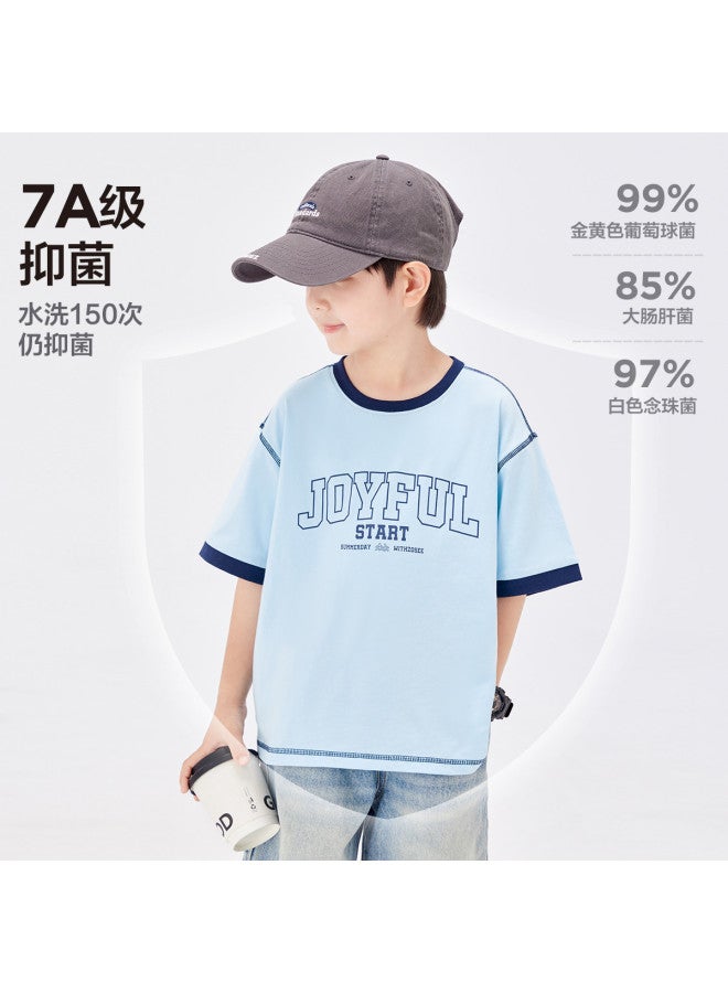 Zuoxi Boys' Summer Outfit 2025 New Collection - Cool Feel Short Sleeve & Cargo Pants Two-piece Set For Kids - Image 3