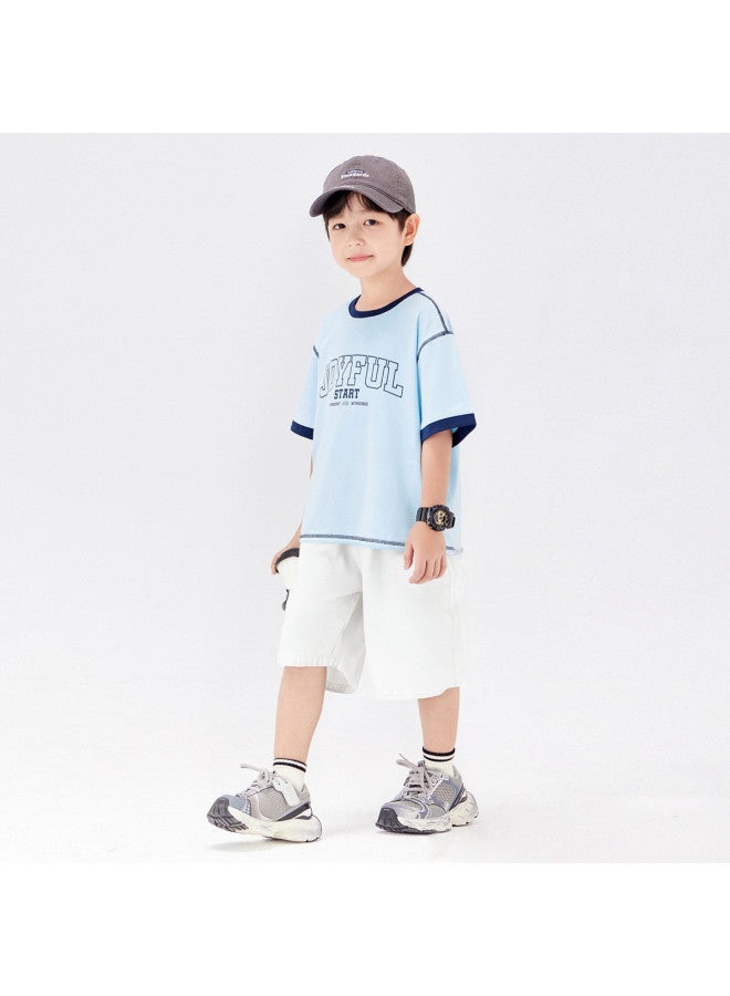 Zuoxi Boys' Summer Outfit 2025 New Collection - Cool Feel Short Sleeve & Cargo Pants Two-piece Set For Kids - Image 5
