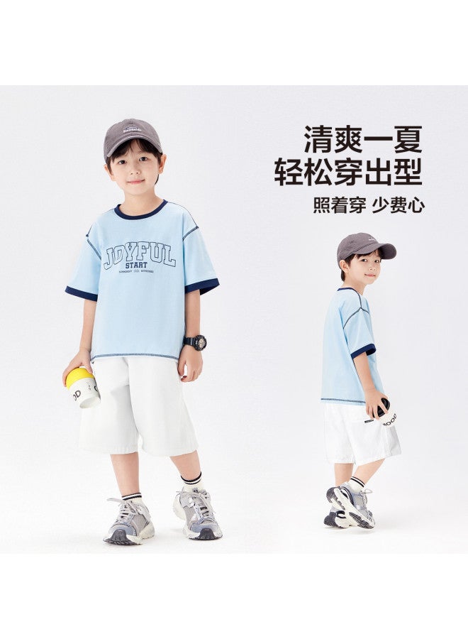 Zuoxi Boys' Summer Outfit 2025 New Collection - Cool Feel Short Sleeve & Cargo Pants Two-piece Set For Kids - Image 4