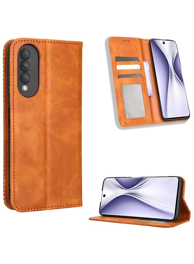 HuHa Case Cover Compatible For Honor X20 SE/Huawei nova 10z Magnetic Buckle Retro Texture Leather Phone Case Brown