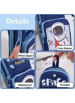 Brand Conquer Brand Conquer Canvas Premium Pencil Case Hang able 6 Layer with 3 Compartment Cute Aesthetic Pencil Case for Girls Large Capacity Pencil Pouch for Kids Cute Stationary Gift for Kids(Space Police LUE)  - Image 3