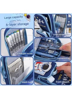 Brand Conquer Brand Conquer Canvas Premium Pencil Case Hang able 6 Layer with 3 Compartment Cute Aesthetic Pencil Case for Girls Large Capacity Pencil Pouch for Kids Cute Stationary Gift for Kids(Space Police LUE)  - Image 2