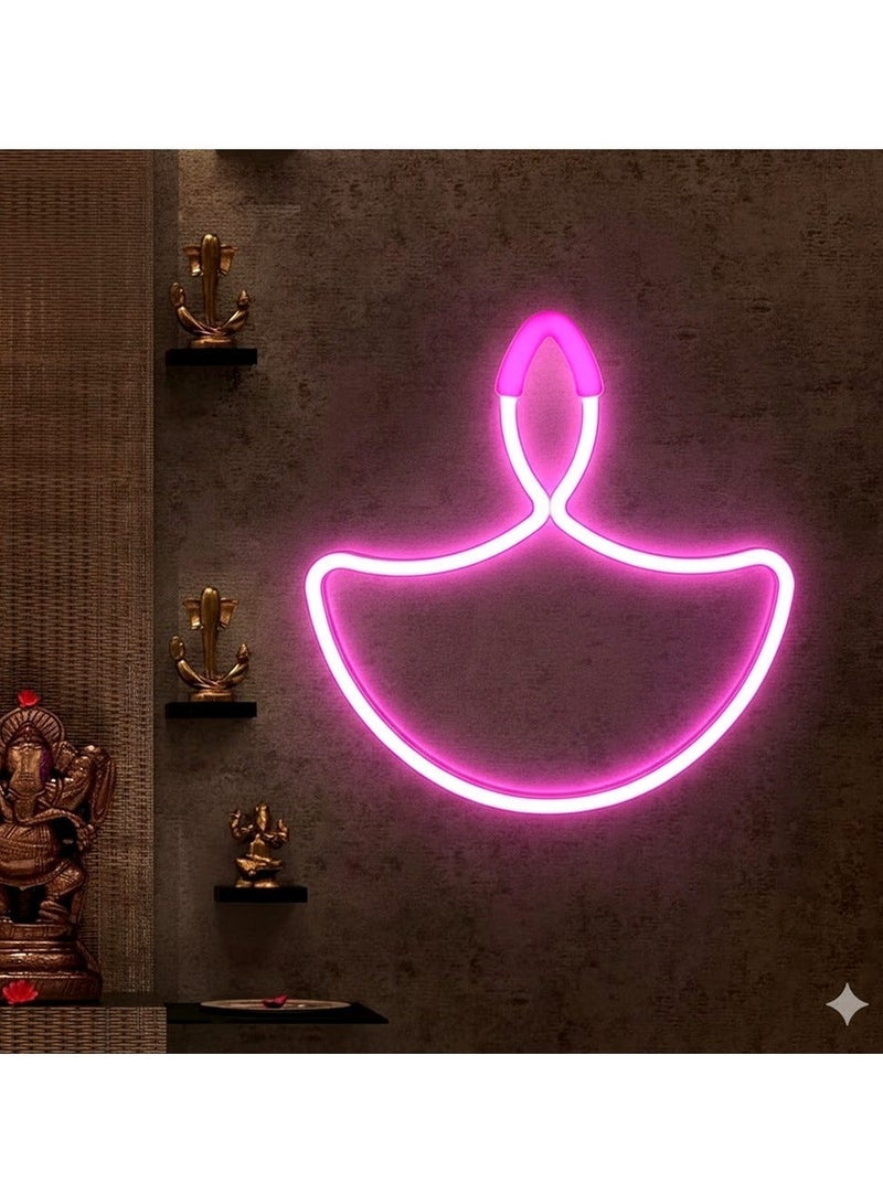 ZAYO LED Diya Lights, Decorative Diya Fairy Lights for Diwali, Home Decoration, Festival, Traditional Style Diya String Lights, Pink-30 cm - Image 1