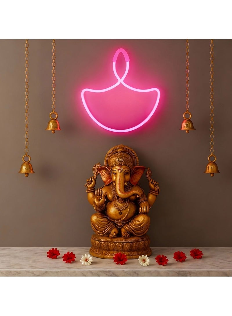 ZAYO LED Diya Lights, Decorative Diya Fairy Lights for Diwali, Home Decoration, Festival, Traditional Style Diya String Lights, Pink-30 cm - Image 2