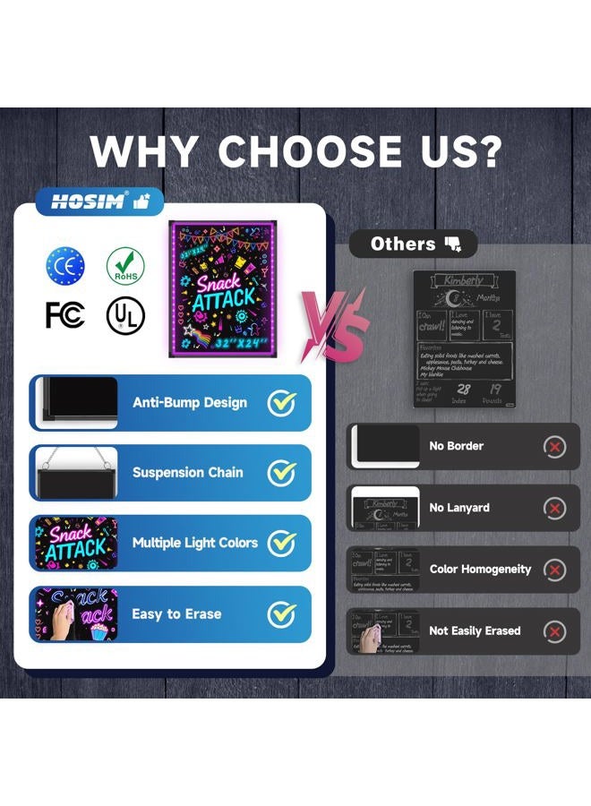 Hosim LED Message Writing Board 32"x24" Illuminated Erasable Neon Effect Restaurant Menu Sign with 8 Colors Markers,16 Lighting Colors DIY Message Chalkboard for Kitchen Wedding Promotions - Image 4