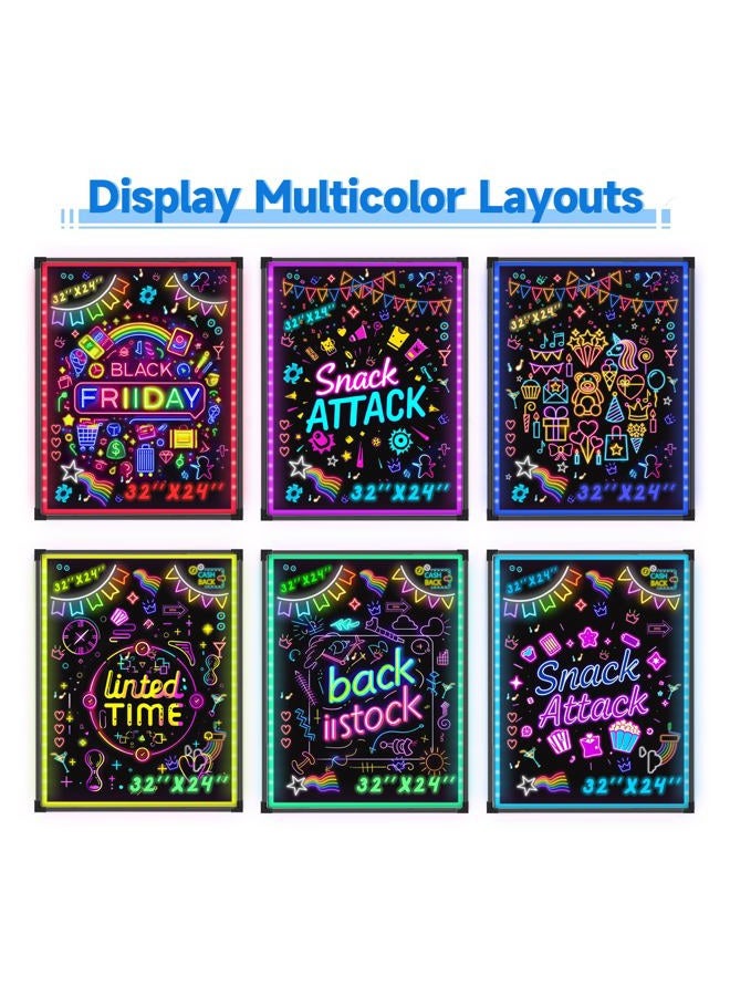 Hosim LED Message Writing Board 32"x24" Illuminated Erasable Neon Effect Restaurant Menu Sign with 8 Colors Markers,16 Lighting Colors DIY Message Chalkboard for Kitchen Wedding Promotions - Image 3